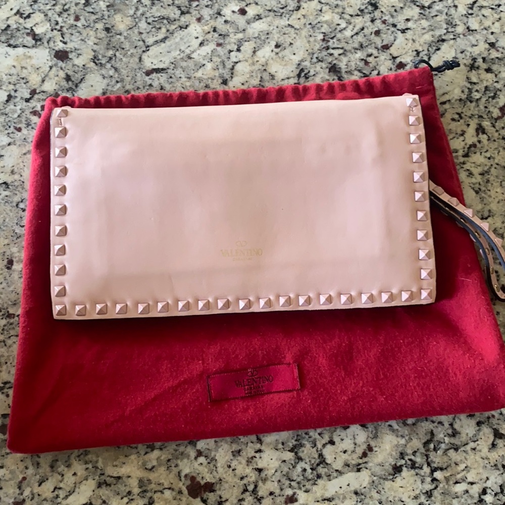 Valentino Rockstud clutch; Pretty pink leather
